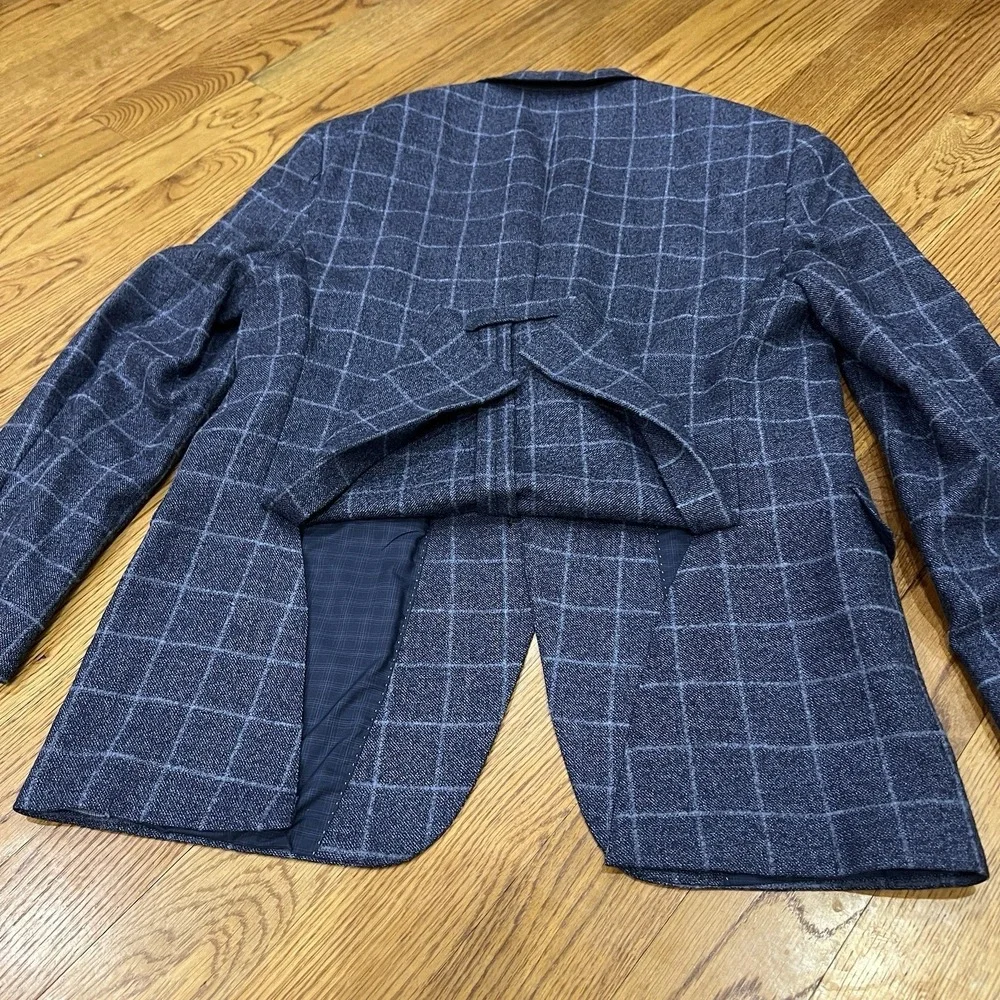 Hart Schaffner Marx Blazer Mens 44L Blue Plaid Sport Coat 2 Button Made in USA‎